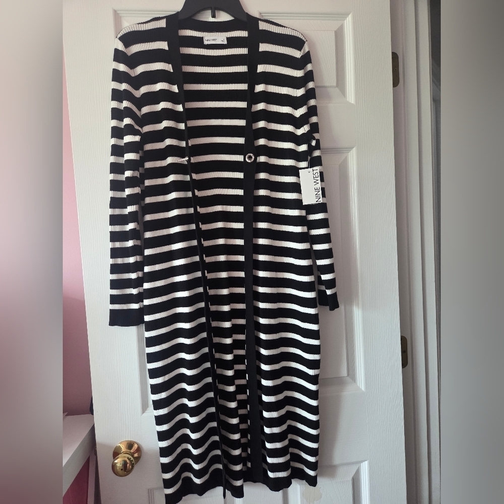 Women's black & white long cardigan by Nine West size L NWT - Picture 4 of 5